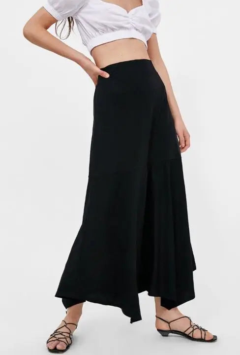 New ZARA High Waist Scoat Culotte Pants L. Black,