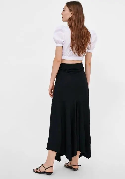 New ZARA High Waist Scoat Culotte Pants L. Black,