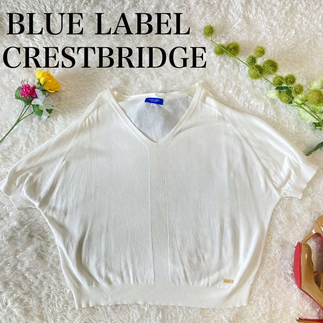 CRESTBRIDGE Summer Knit Ribbon White V-neck