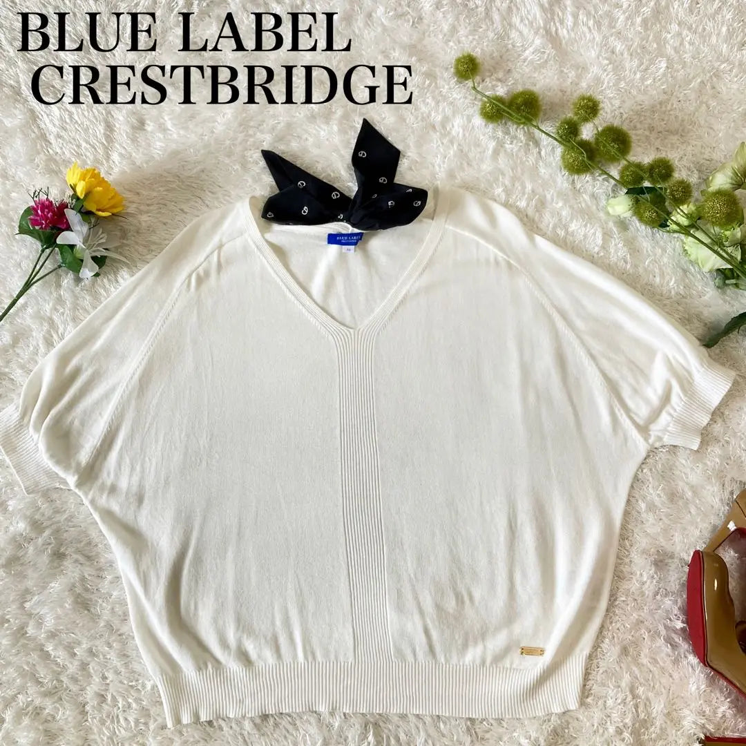 CRESTBRIDGE Summer Knit Ribbon White V-neck