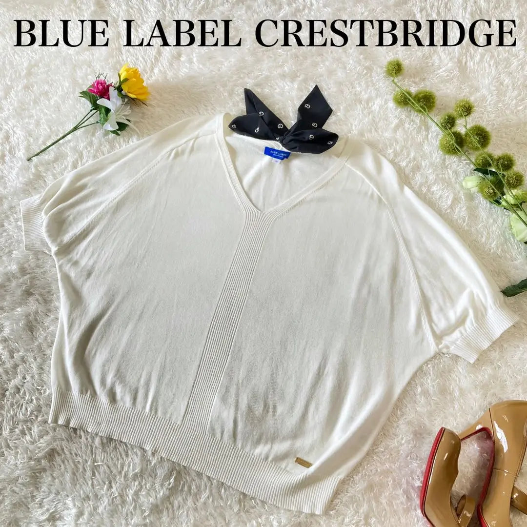 CRESTBRIDGE Summer Knit Ribbon White V-neck