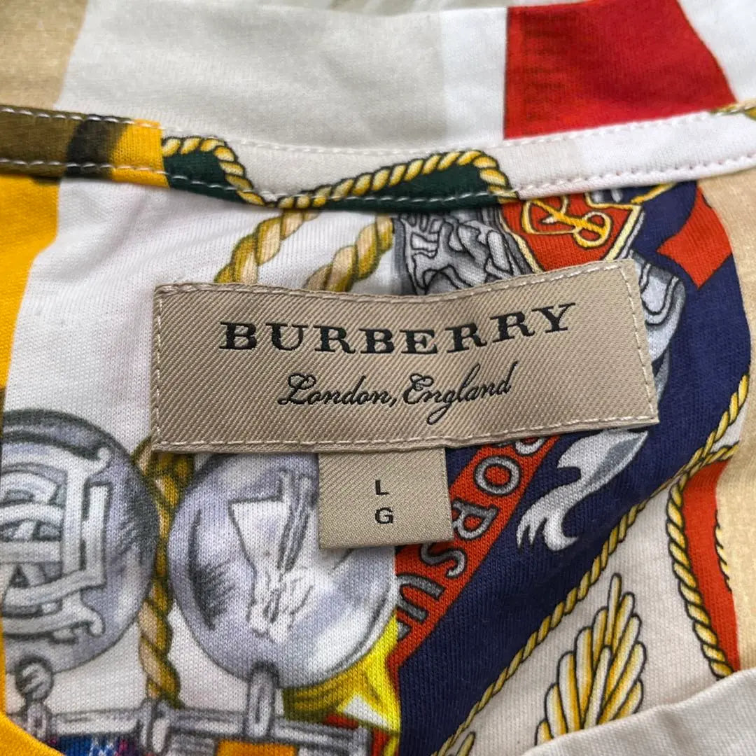 [Good condition] Burberry T-shirt, all-over pattern, logo, striped, men's size L