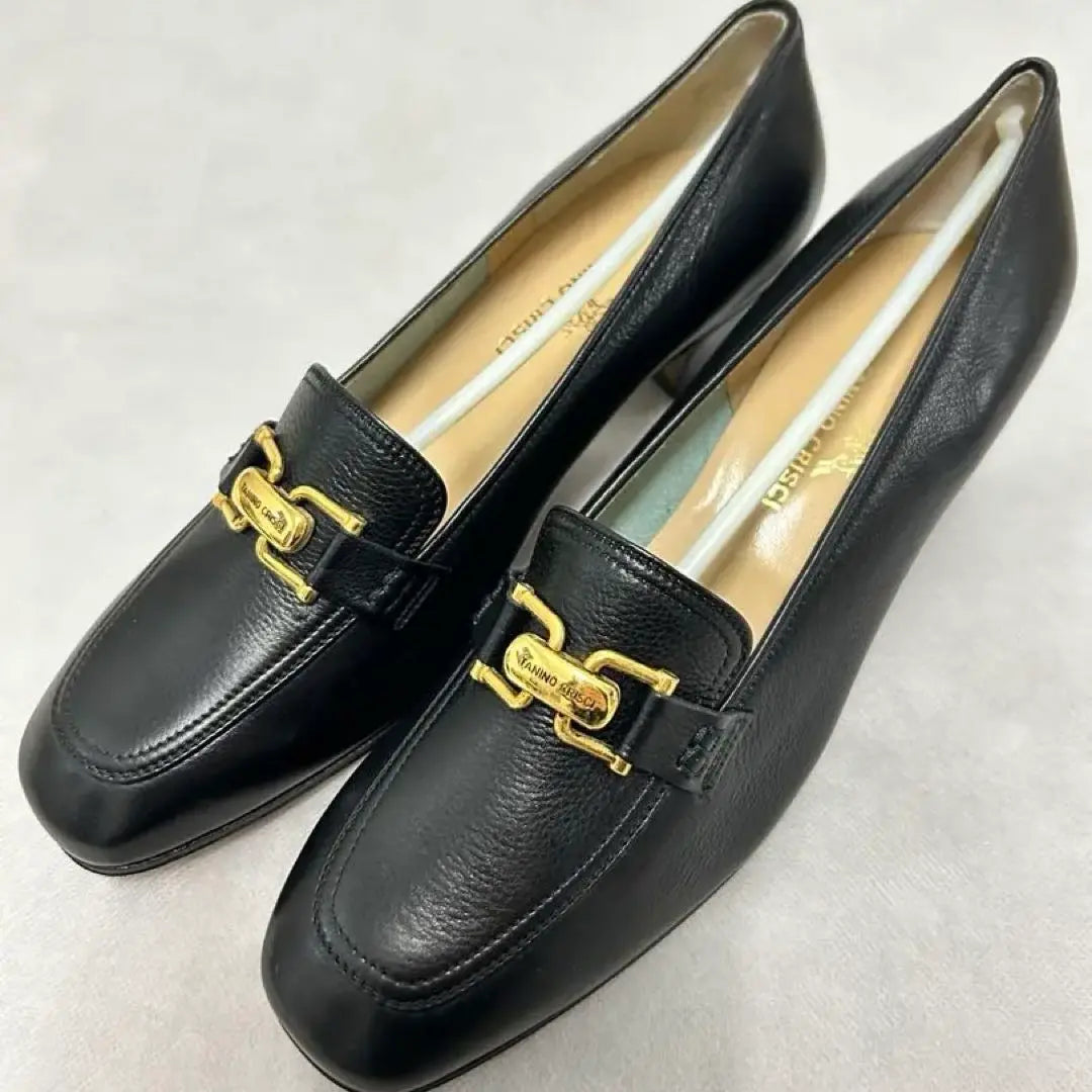 Rare TANINO CRISCI Black Loafers with Gold Buckle New