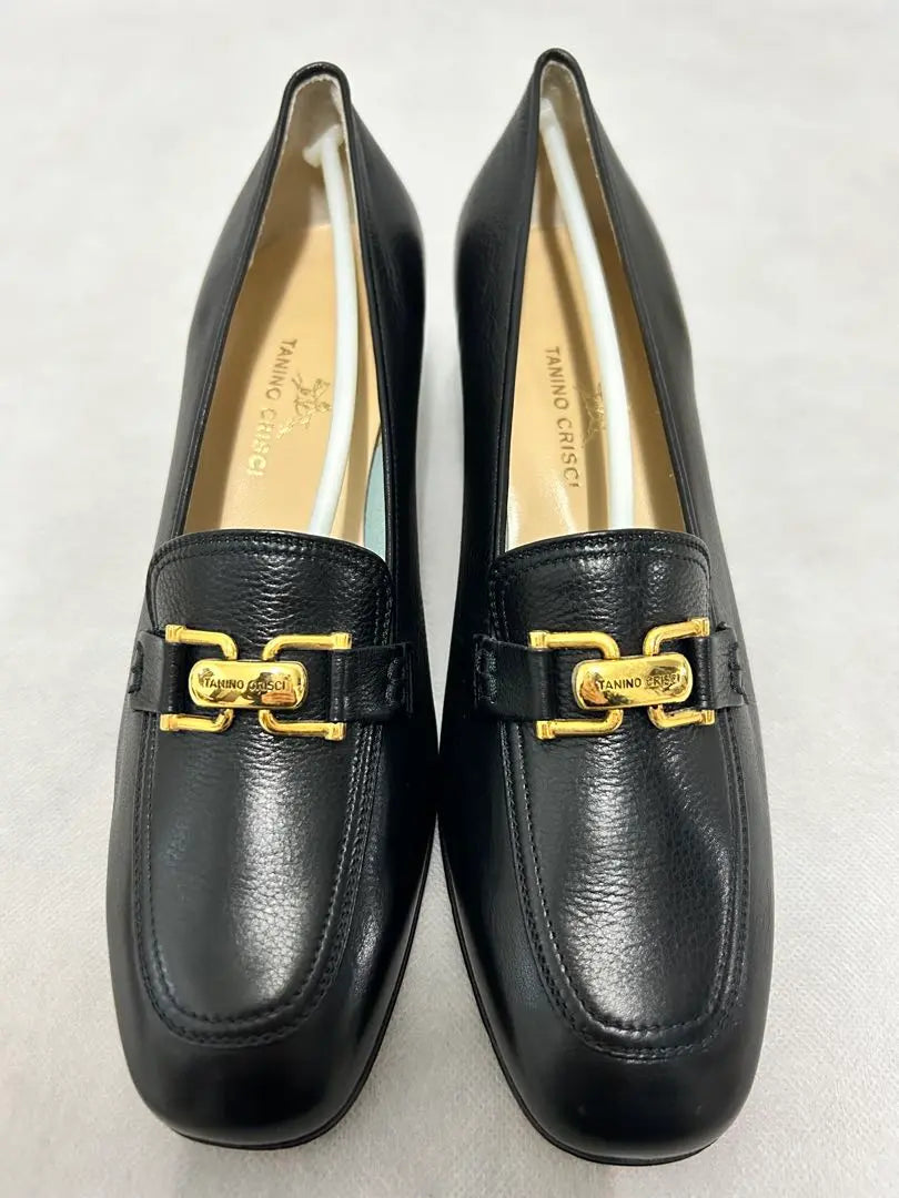 Rare TANINO CRISCI Black Loafers with Gold Buckle New