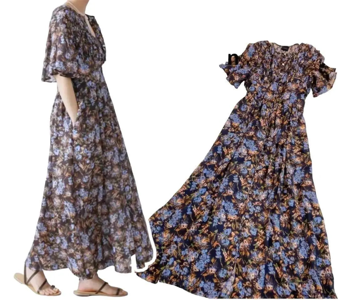 Vestido casual para adultos con frunces y diseño floral dibujado a mano impecable