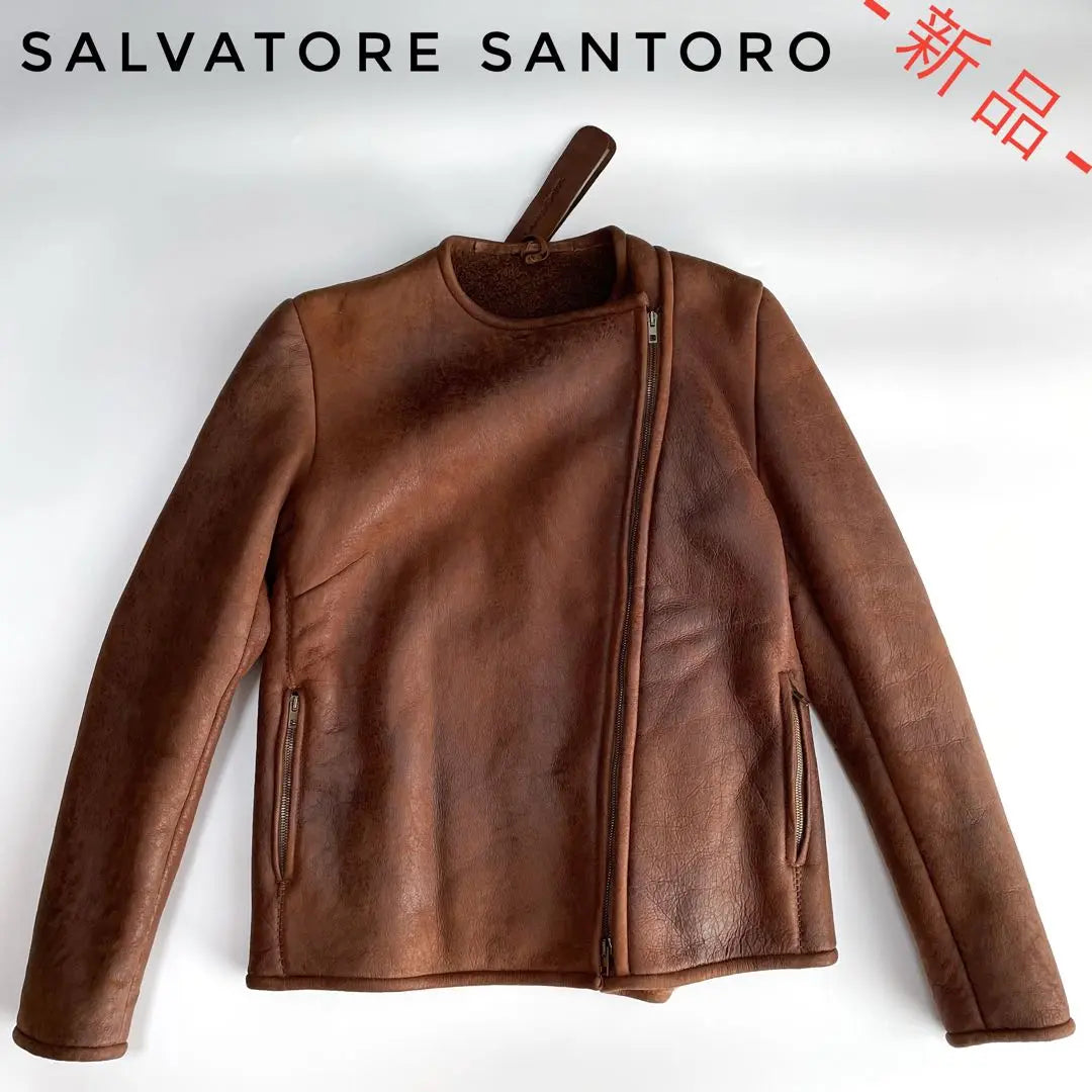 [Super price destruction!! ️] Salvatore Santro Boa-collar leather jacket 44