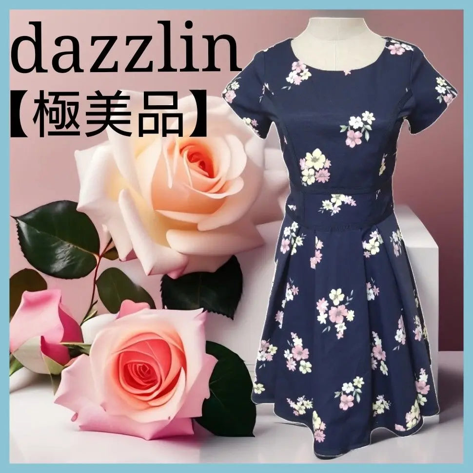 vestido deslumbrante, estampado floral, Showa retro, y2k, manga corta, largo hasta la rodilla, grueso | dazzlin ダズリン ワンピース 花柄 昭和レトロ y2k 半袖 膝丈 厚手