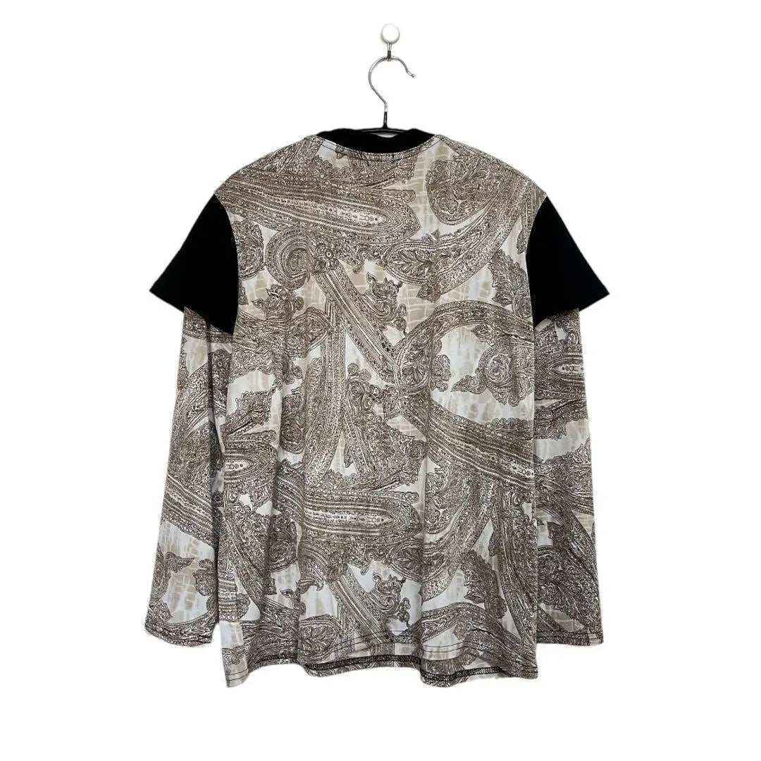 Yuaya Tops/Cut/Sew [L] Beige/Black All-over Pattern Long Sleeve