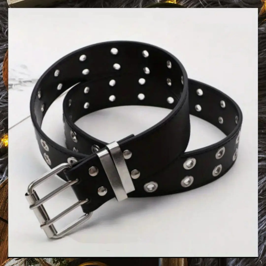 ☆New☆ Unisex Belt Black Double Buckle PU Y2K