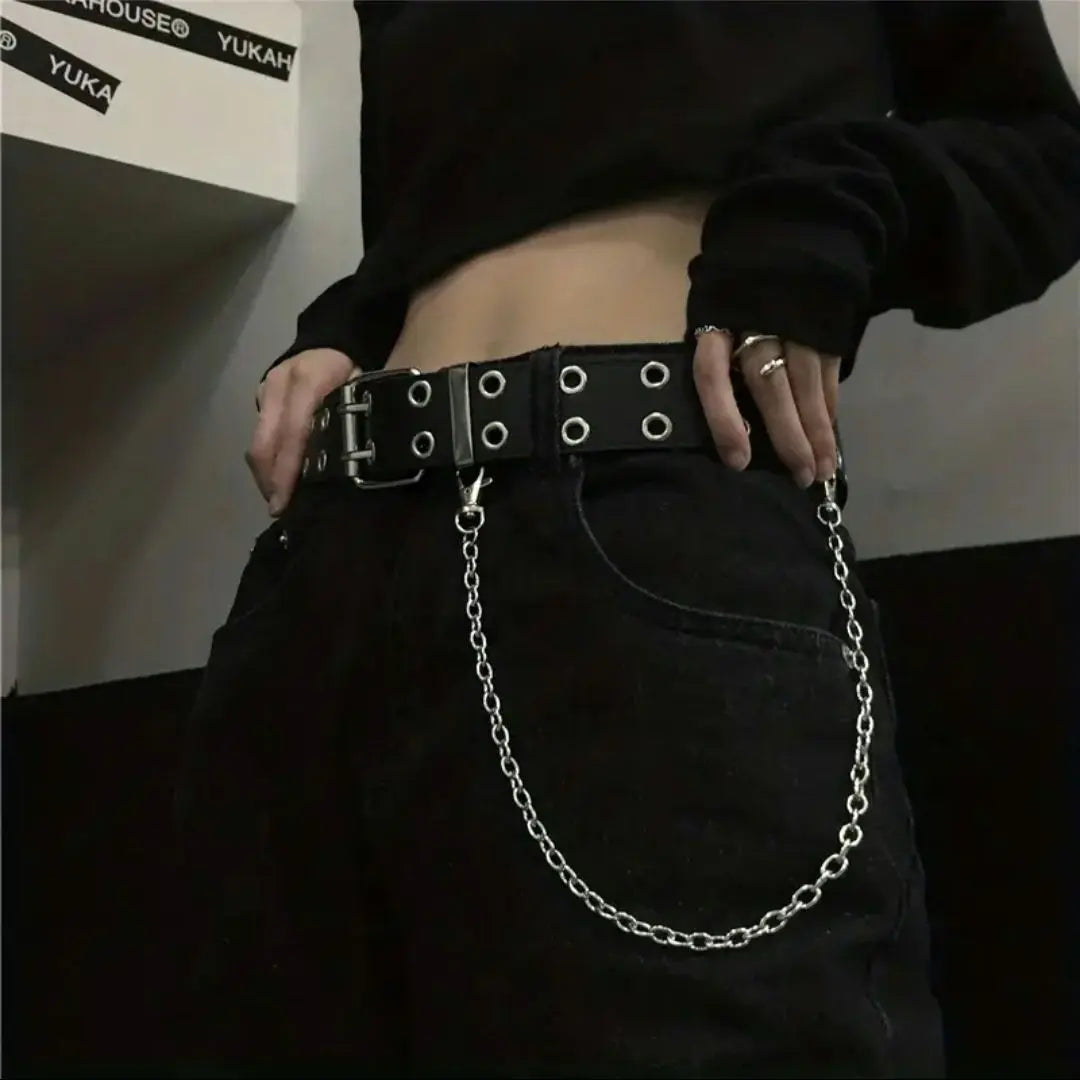 ☆New☆ Unisex Belt Black Double Buckle PU Y2K