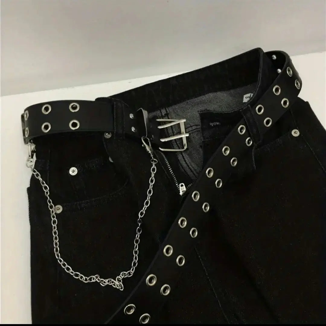 ☆New☆ Unisex Belt Black Double Buckle PU Y2K