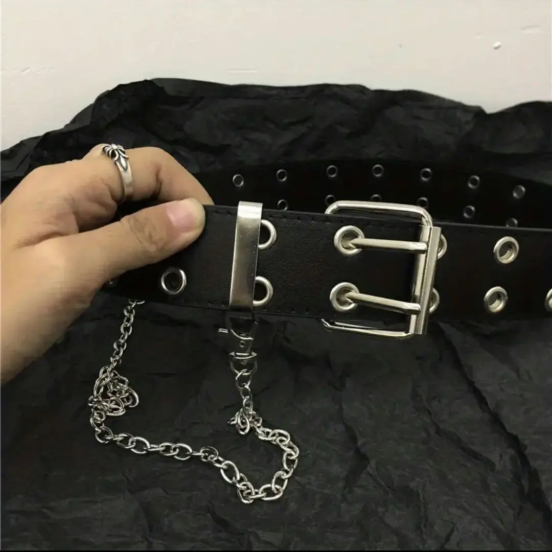 ☆New☆ Unisex Belt Black Double Buckle PU Y2K