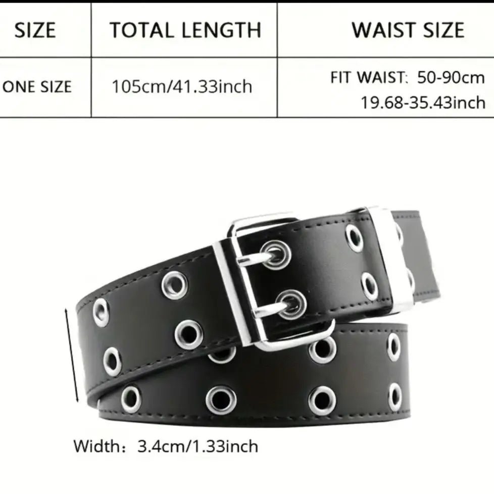 ☆New☆ Unisex Belt Black Double Buckle PU Y2K