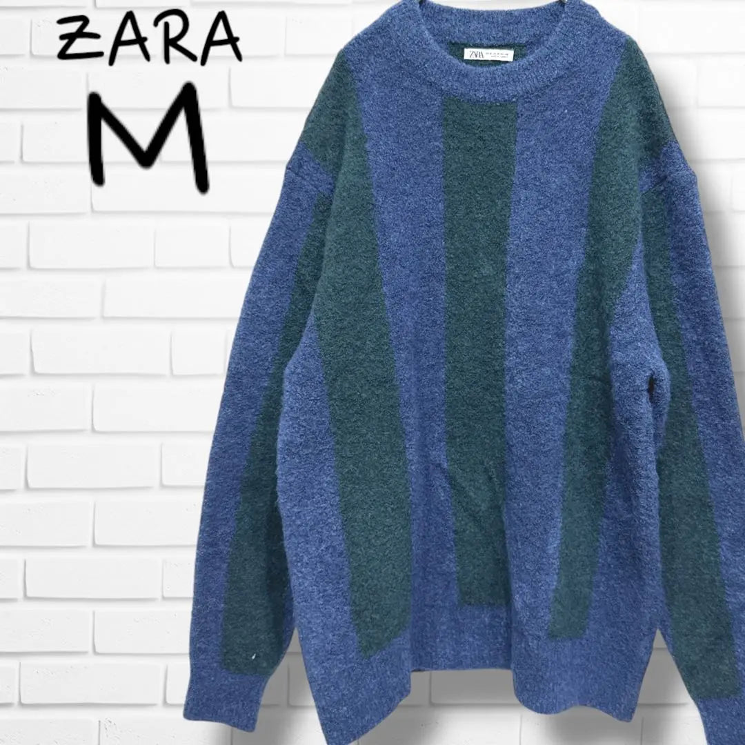 Zara Jacquard Knit Sweater for Men Stripe Long Sleeves Casual Washable