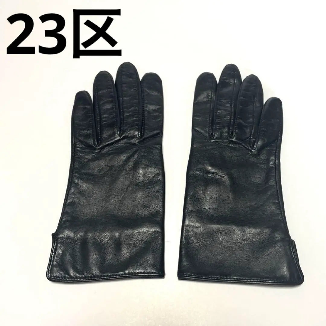 23rd Ward Niju Sanku Leather Black Gloves Check Pattern Lining Sheep Leather Silk