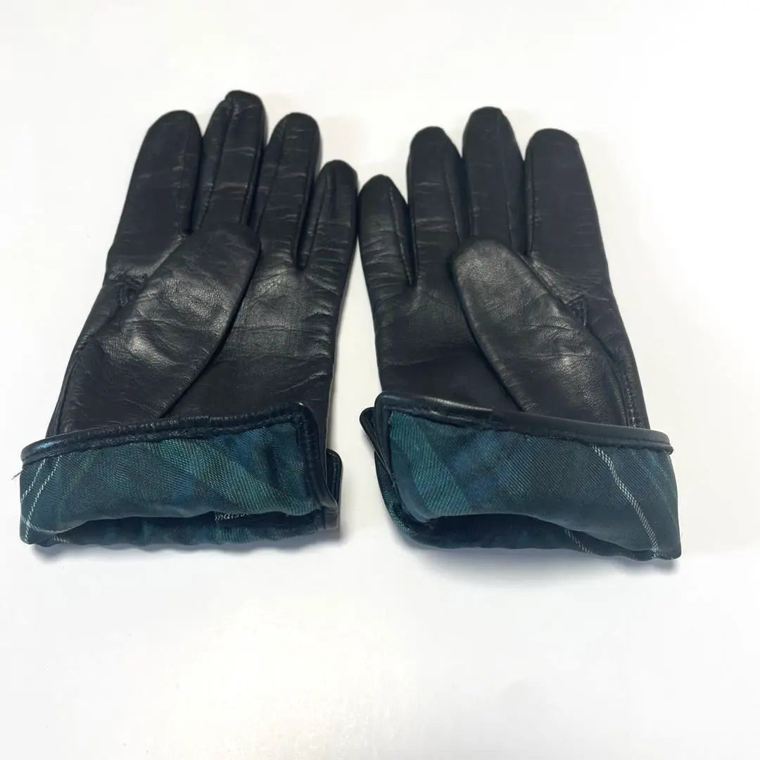 23rd Ward Niju Sanku Leather Black Gloves Check Pattern Lining Sheep Leather Silk