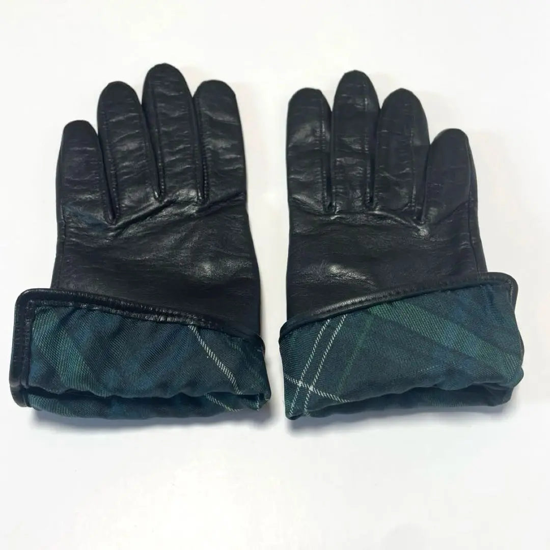 23rd Ward Niju Sanku Leather Black Gloves Check Pattern Lining Sheep Leather Silk