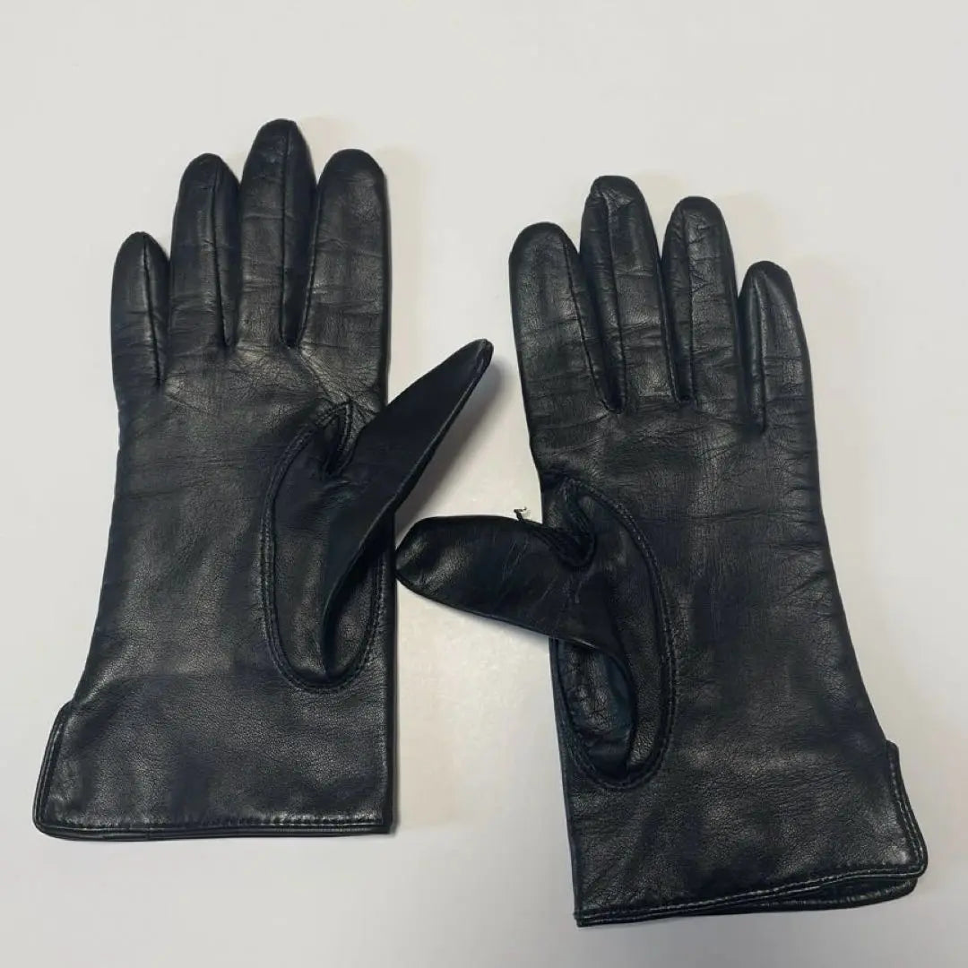 23rd Ward Niju Sanku Leather Black Gloves Check Pattern Lining Sheep Leather Silk