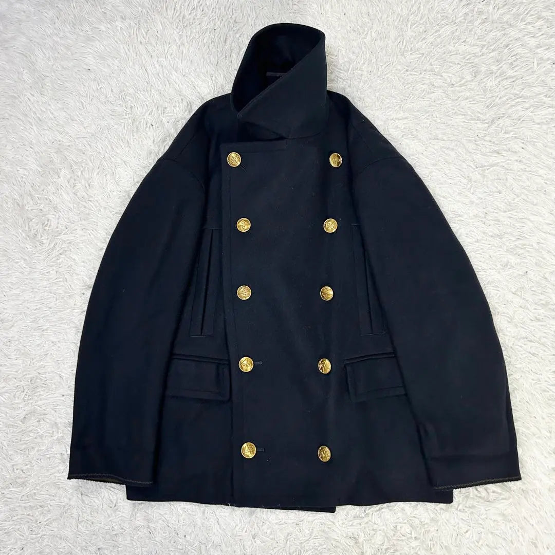 Beautiful masterpiece kolor wool cashmere melton gold button P coat navy