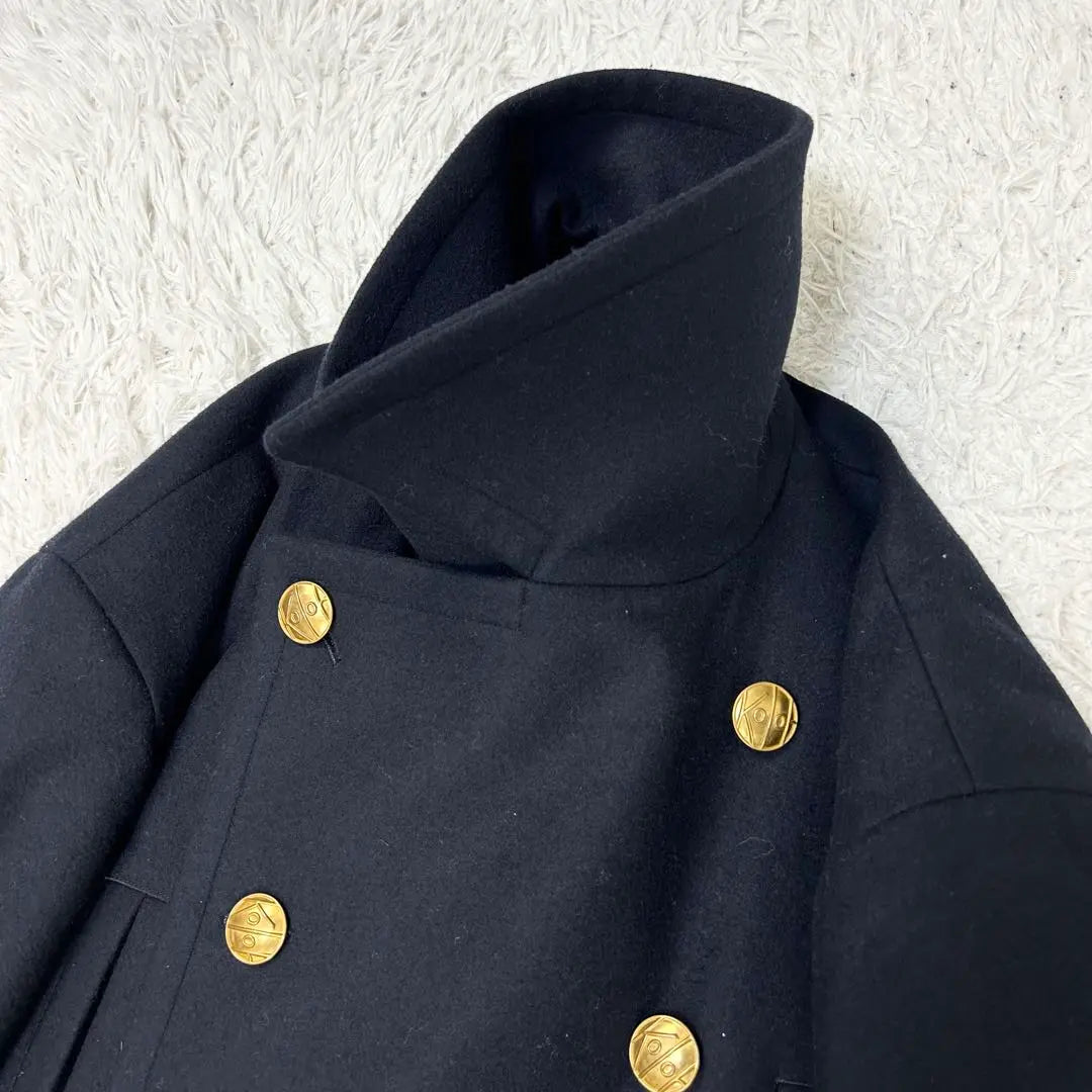 Beautiful masterpiece kolor wool cashmere melton gold button P coat navy