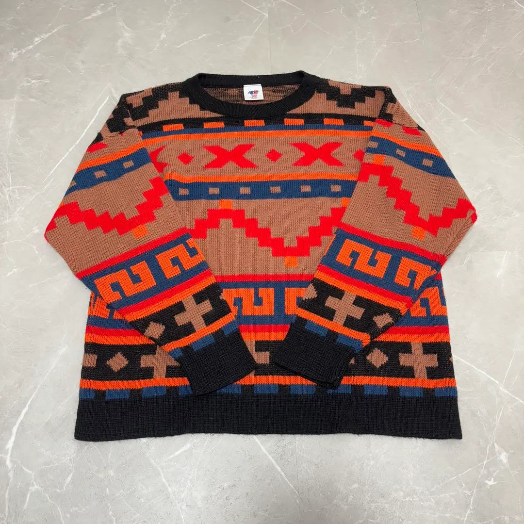 Sweater Dezzert 80s knit, native pattern, USA used clothing L