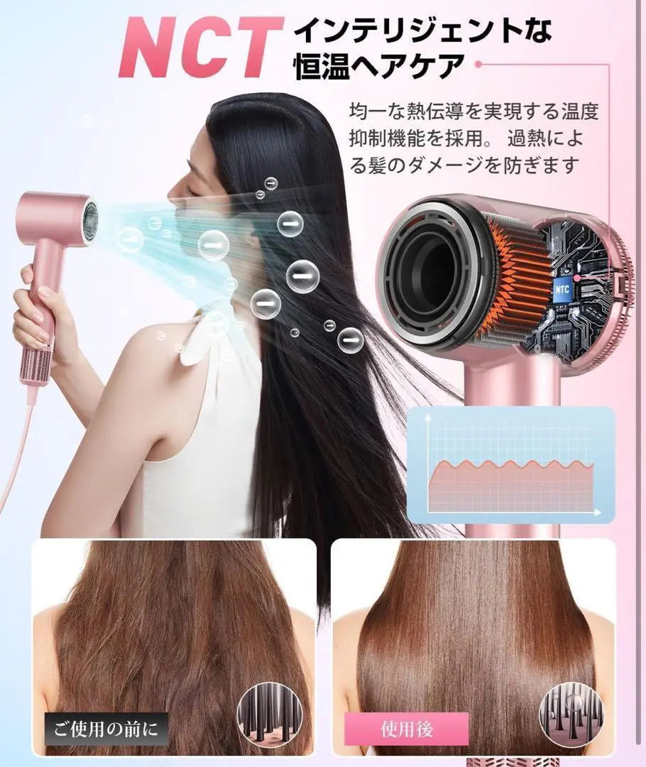 3-color light 6-mode hair dryer high airflow quick drying negative ion