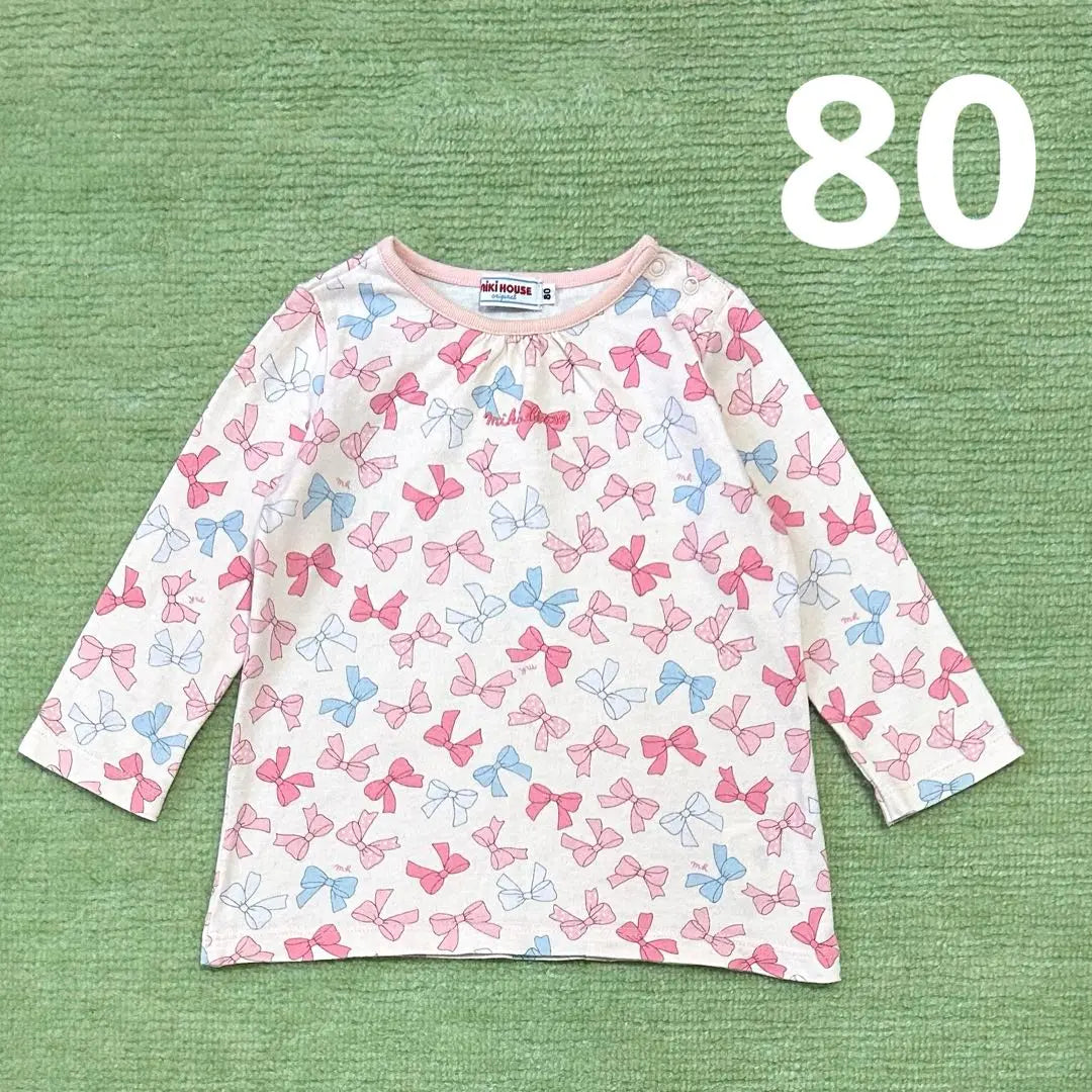 Miki House Ribbon Pattern Long Sleeve T-Shirt 80