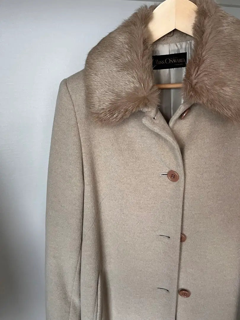 Miss Onward Beige Fur Collar Long Coat