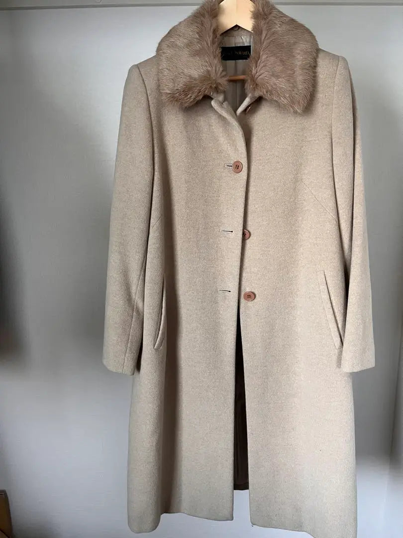 Miss Onward Beige Fur Collar Long Coat