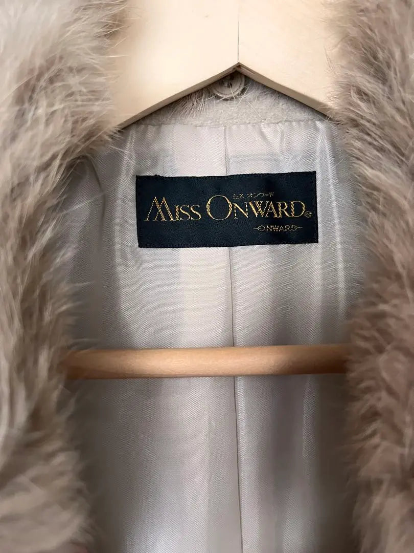 Miss Onward Beige Fur Collar Long Coat