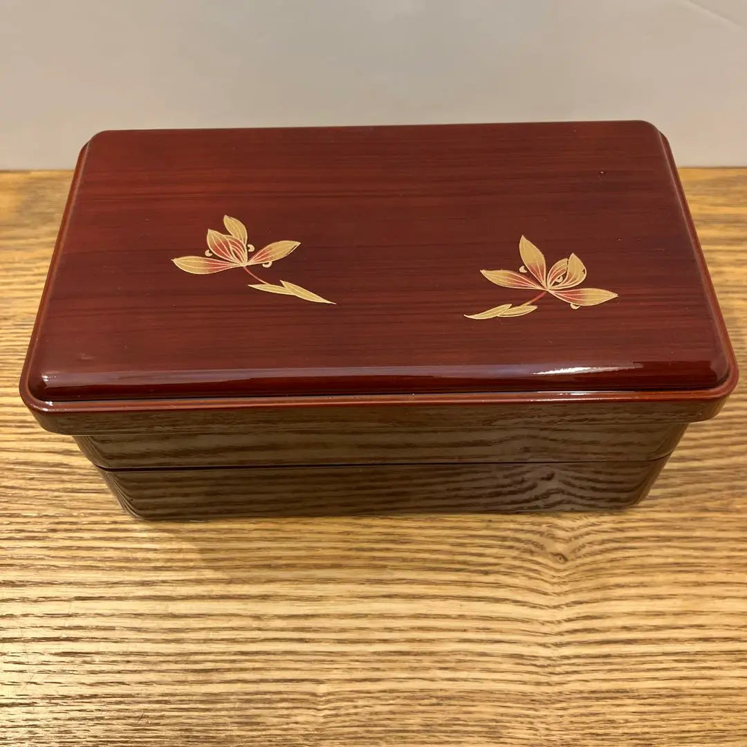 Shunkei lacquer two-tiered lunch box, Tamamine orchid