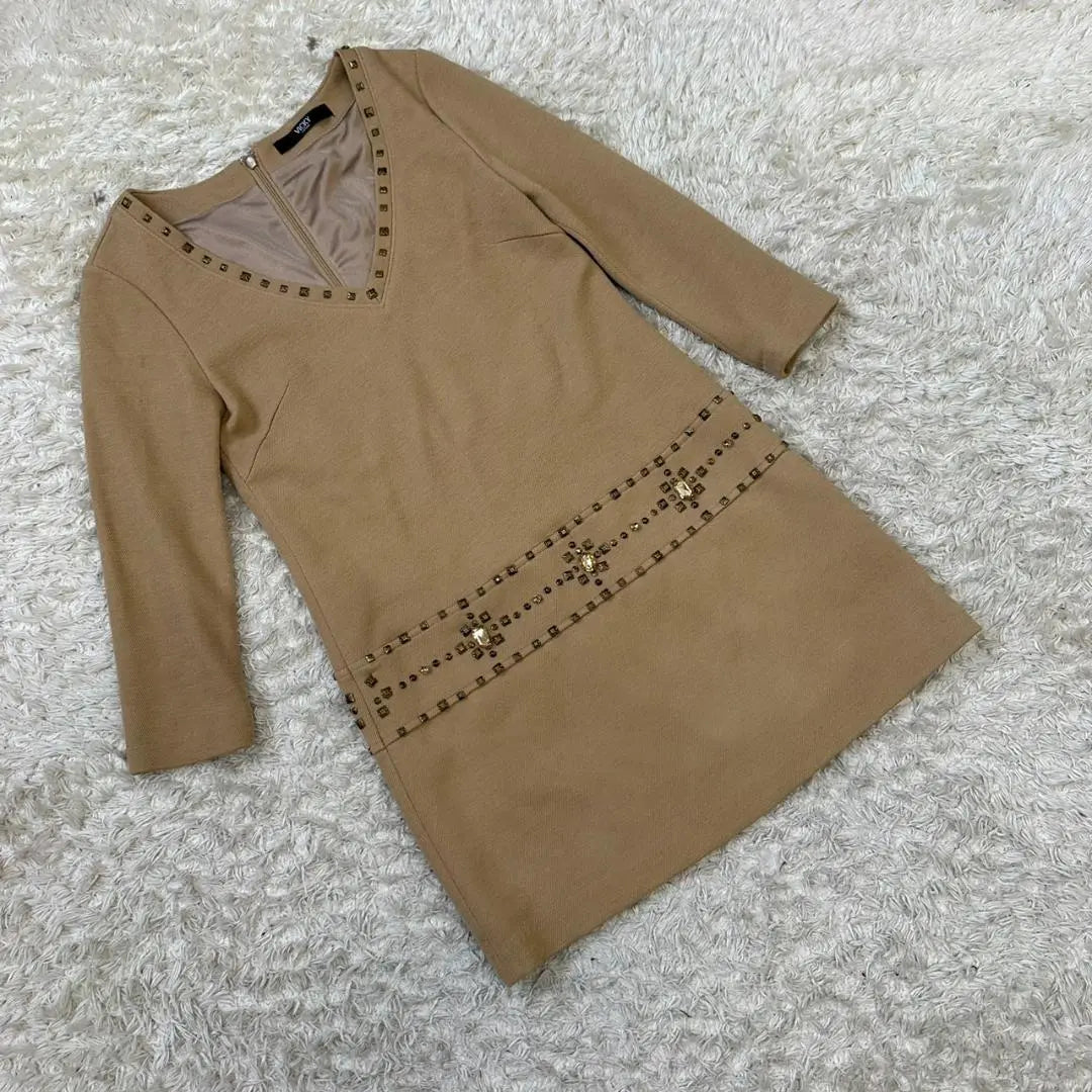 VICKY Beige studded dress size 1 long sleeve