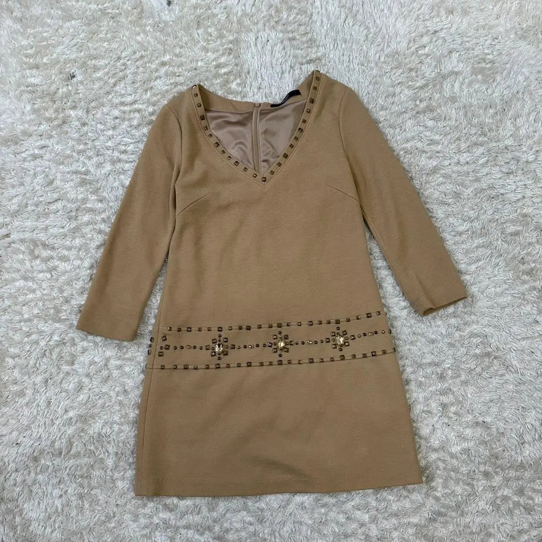 VICKY Beige studded dress size 1 long sleeve