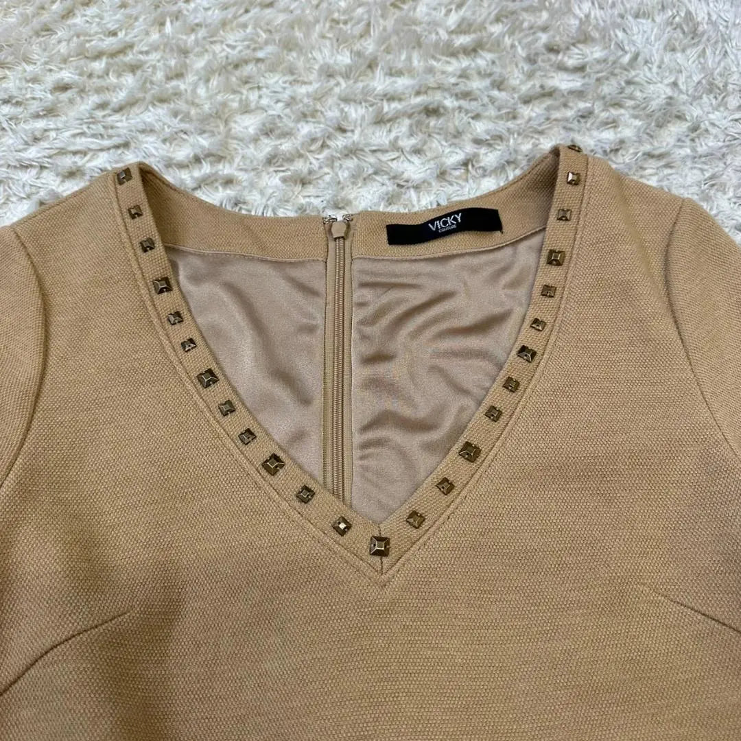 VICKY Beige studded dress size 1 long sleeve