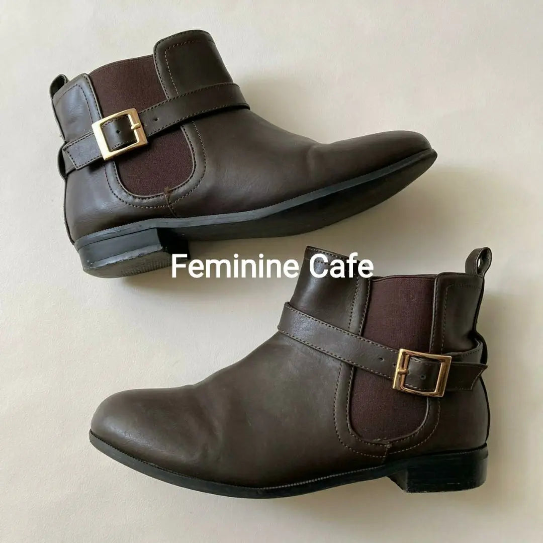 Feminine Cafe Short Boots Dark Brown M with Belt