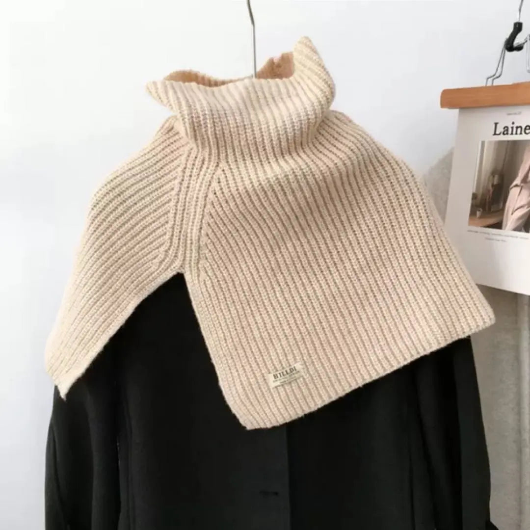 Poncho de punto apilado con protección contra el frío y bufanda tipo calentador de cuello color beige nude