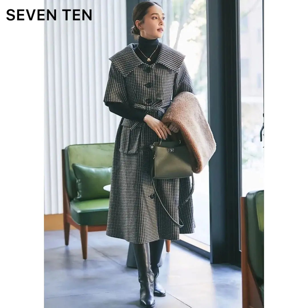 [Extreme Beauty] SEVENTEN Seven Ten Check One Piece Brown latest work | 【極美品】SEVENTEN セブンテン チェック ワンピース ブラウン 最新作