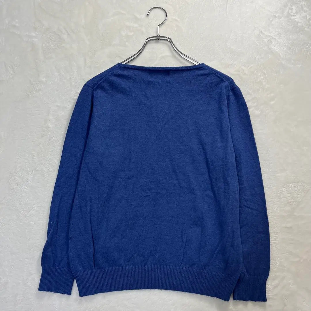 《HK WORKS LONDON》Long-sleeved knit with bejoux, blue, large size L