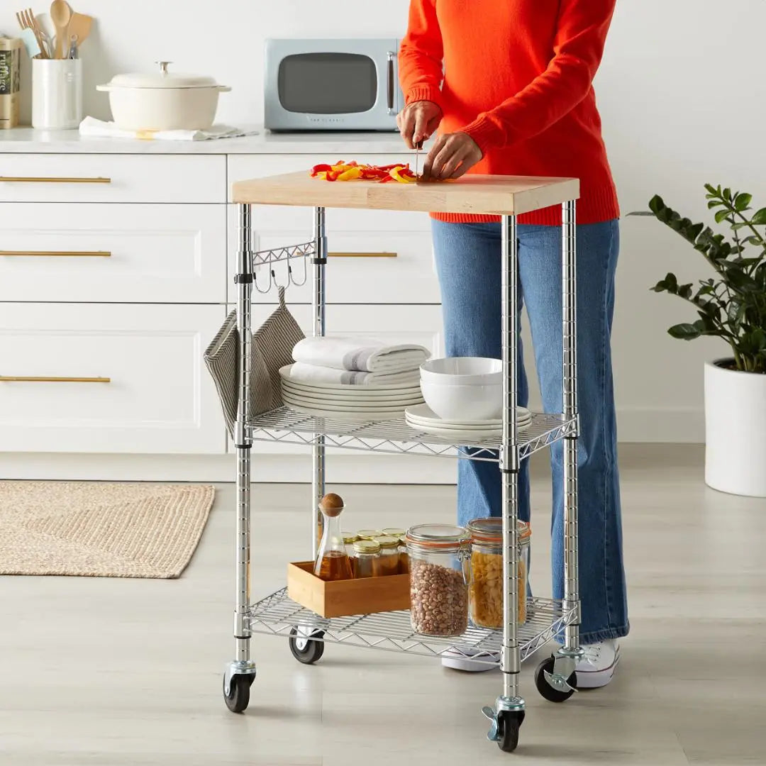 Effective use of kitchen space: casters, carts, storage