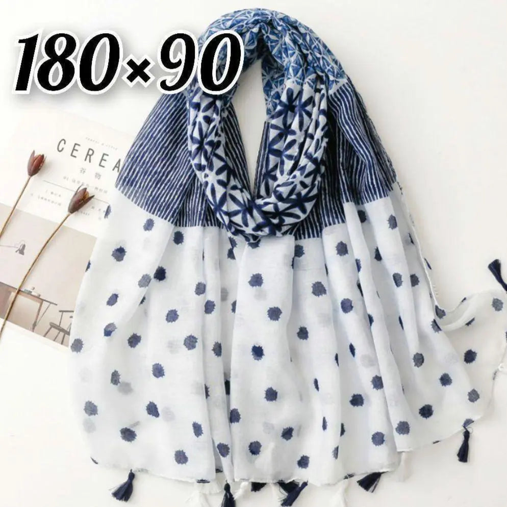 Large stole Summer Dot Pattern Indigo Blue Navy Indigo Dyeing Japanese Style Japanese Pattern Korea