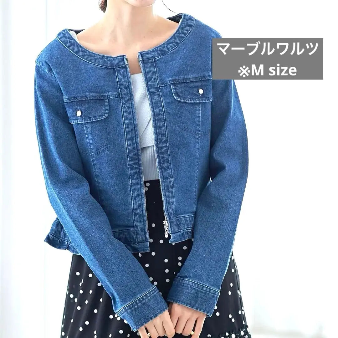 Denim jacket, ruffles, pearls, tops, outerwear, cute, beautiful, denim