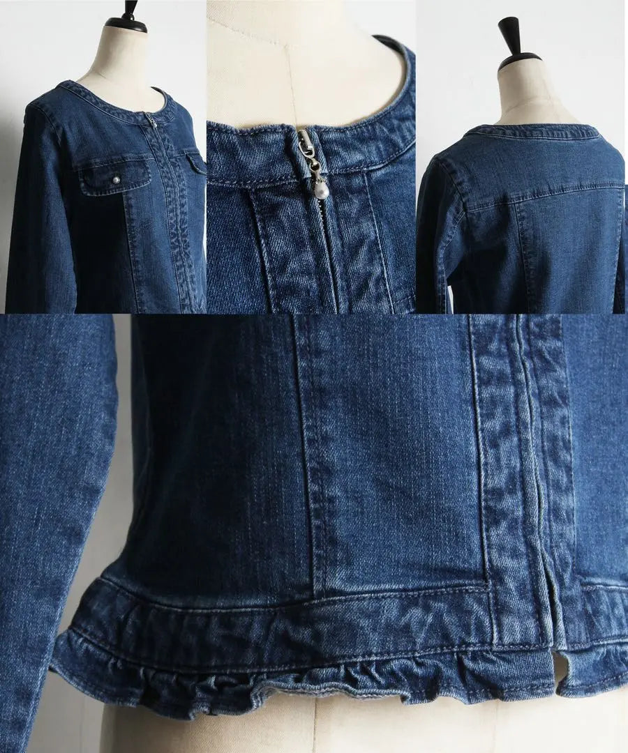 Denim jacket, ruffles, pearls, tops, outerwear, cute, beautiful, denim