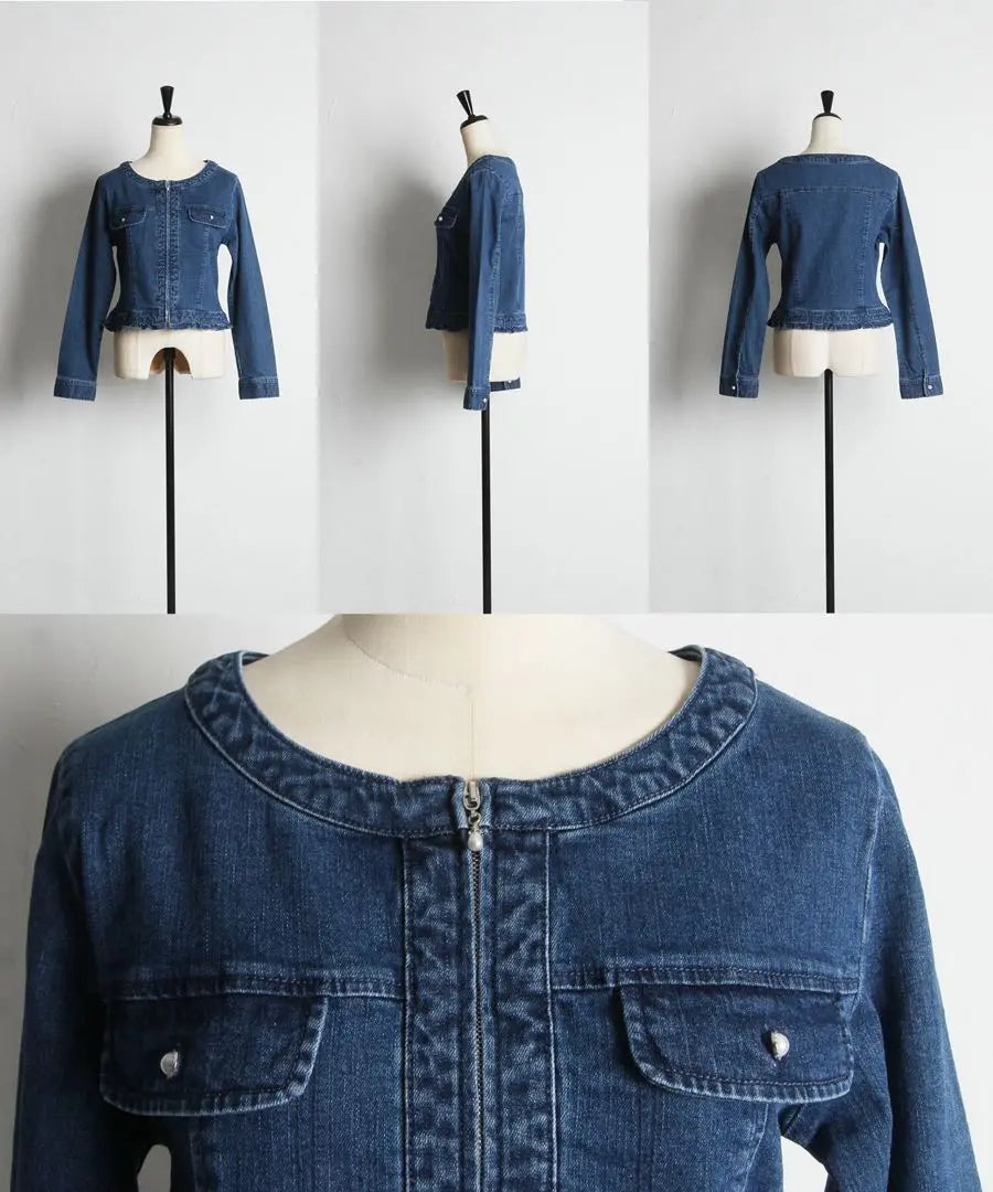 Denim jacket, ruffles, pearls, tops, outerwear, cute, beautiful, denim