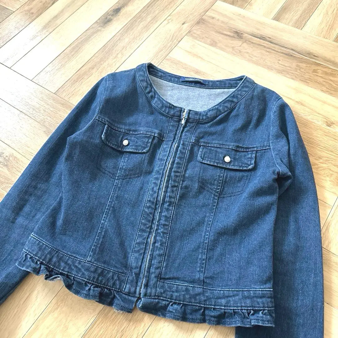 Denim jacket, ruffles, pearls, tops, outerwear, cute, beautiful, denim