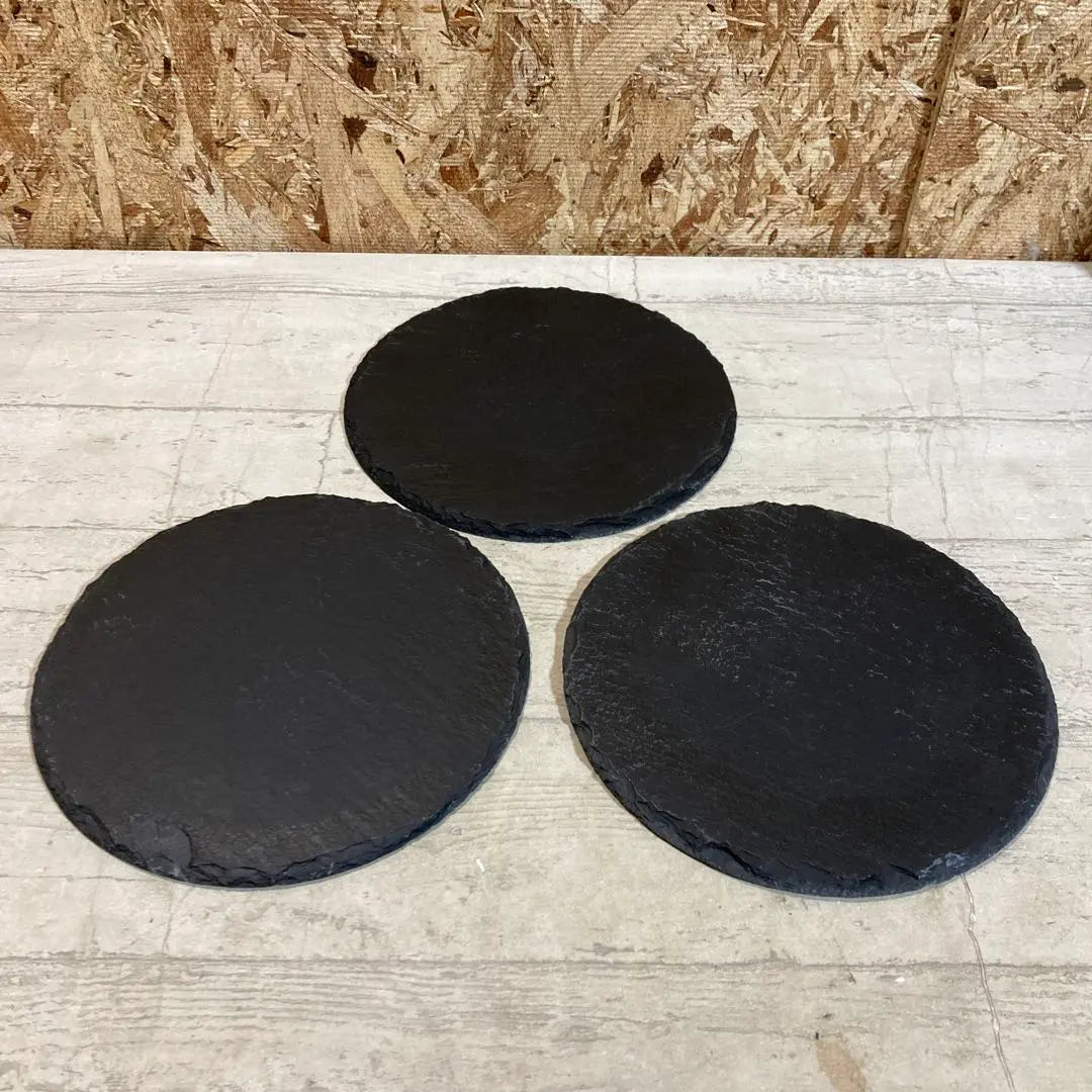 Slate plate 3 -piece set Black slate dish plate round set | スレートプレート　3点セット　ブラック　スレート皿　プレート　丸型　セット