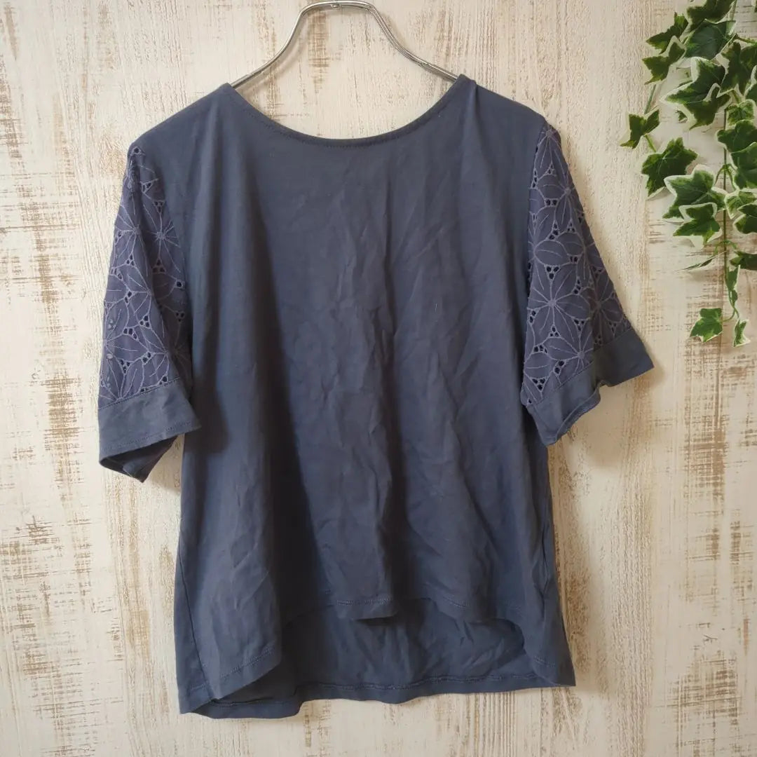 Good condition★Coop lace decoration blue short sleeve cut and sew