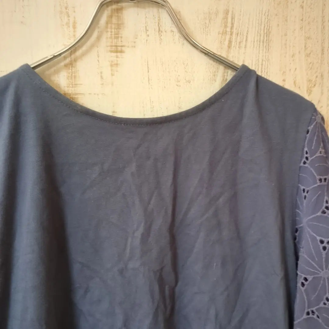 Good condition★Coop lace decoration blue short sleeve cut and sew