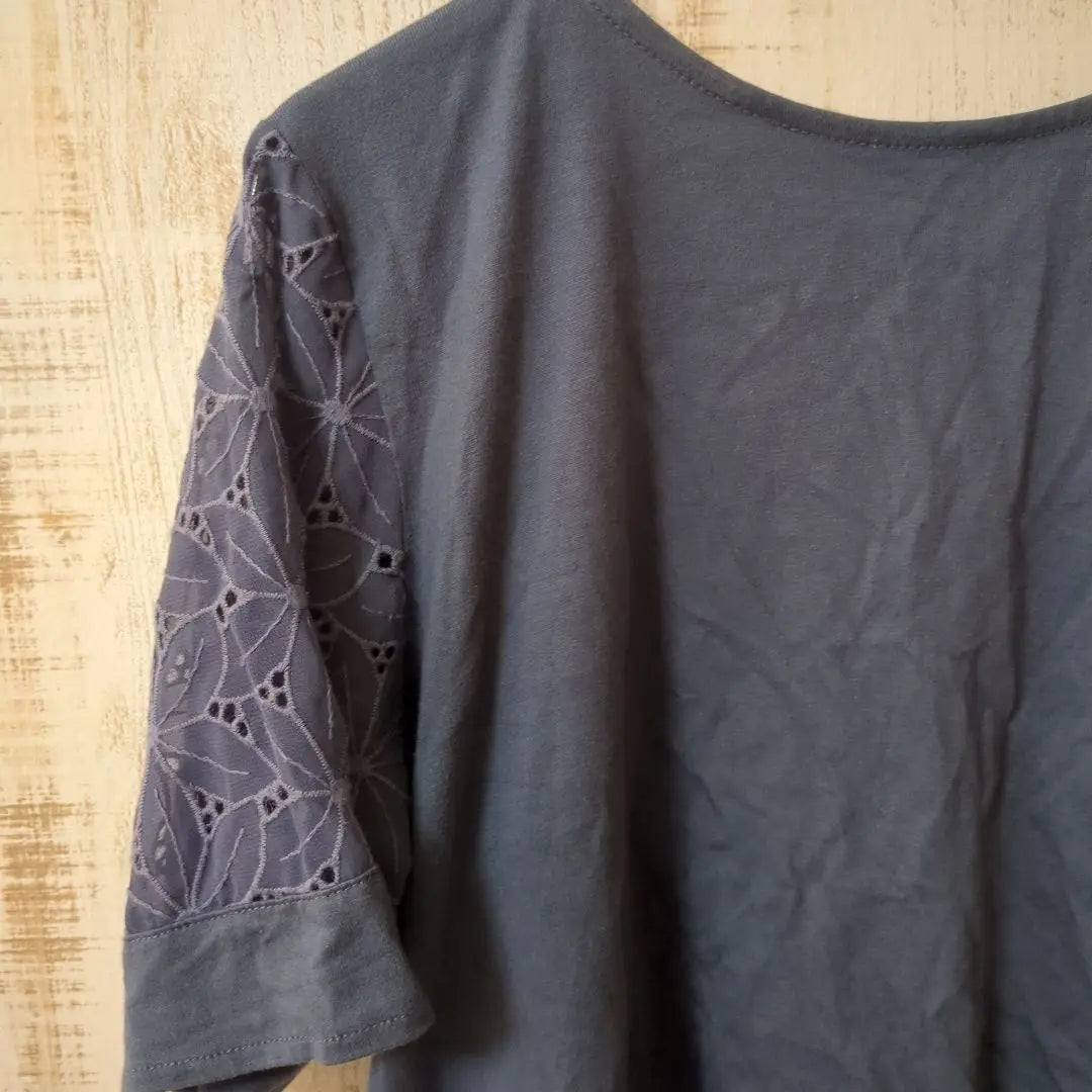 Good condition★Coop lace decoration blue short sleeve cut and sew