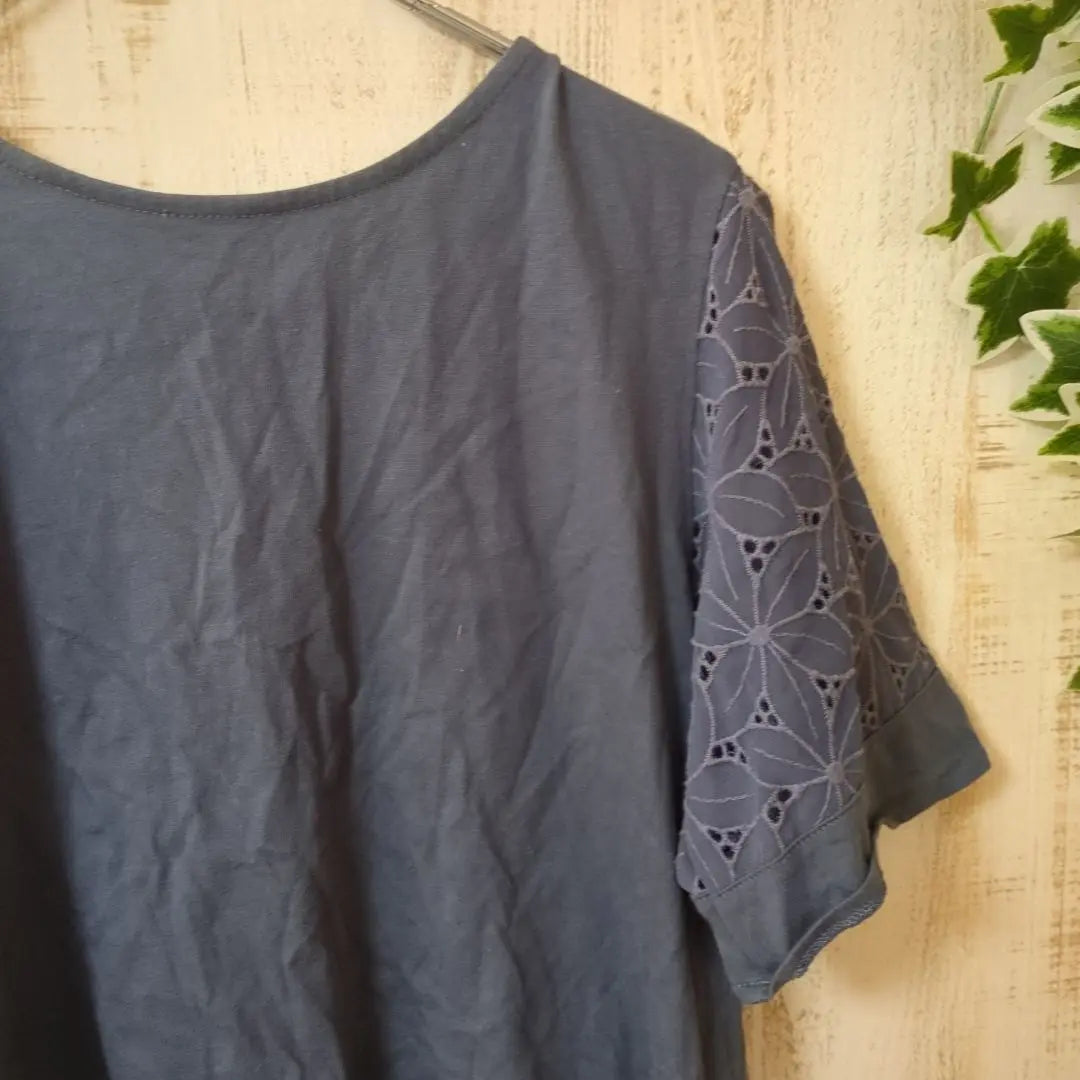 Good condition★Coop lace decoration blue short sleeve cut and sew