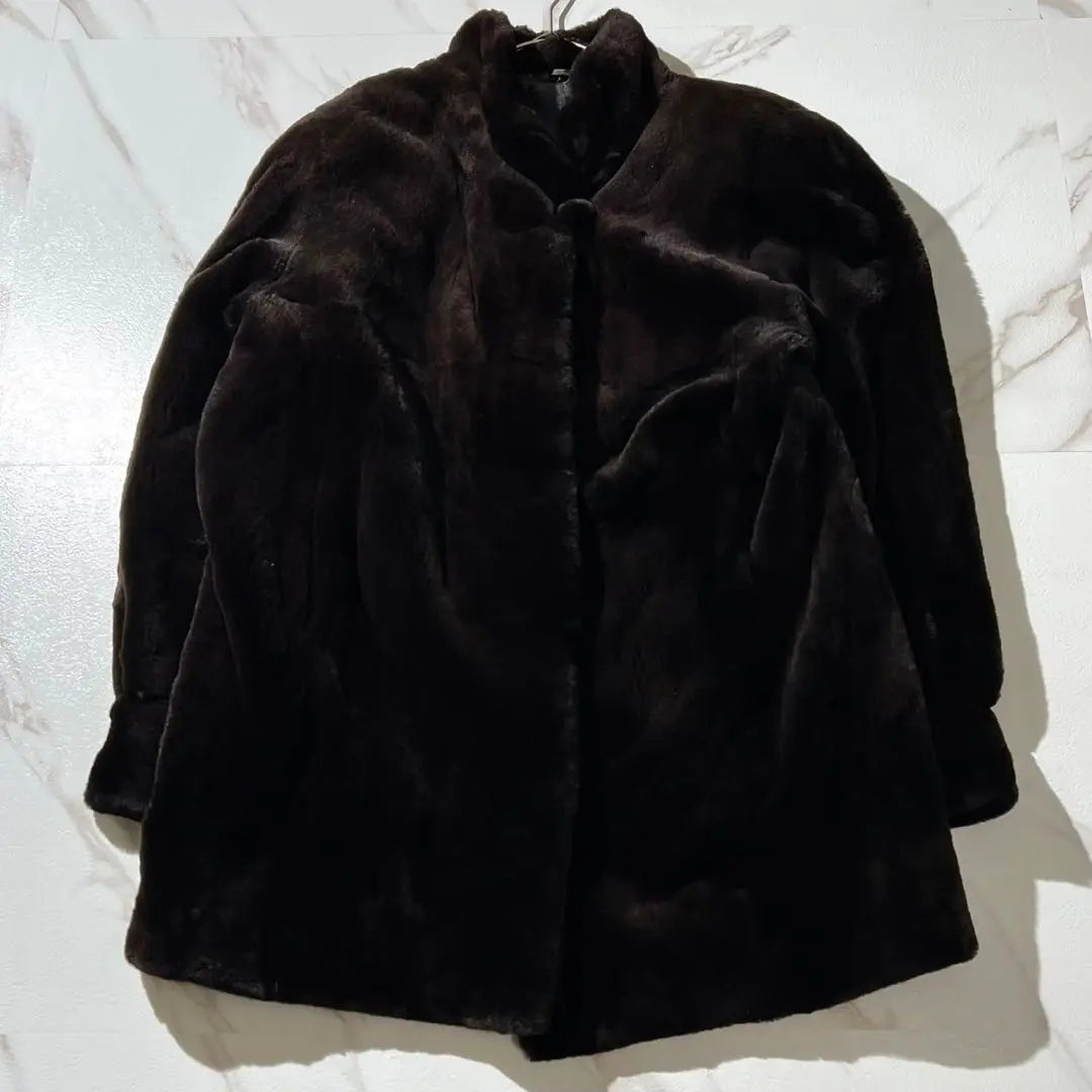 Unused Saga Mink Fur Coat, Full Lined Pattern, Loose, Dark Brown, XL